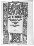 The title-page of An Homelye to be read in the tyme of pestylence by Bishop John Hooper, printed in Worcester by John Oswen in 1553. The verse is 1 Peter 2:17.