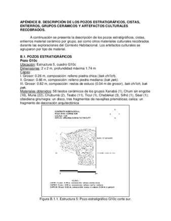 El apendice incluye la descripcion de la excavacion intensiva, los elementos identificados y el analisis de los artefactos culturales. El material fue recobrado durante la exploracion del contexto habitacional  en 1993.