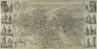 Map of Paris in 1652; streets, main axis, monuments, buildings, surroundings