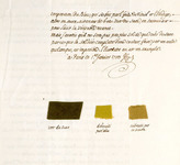 At left, the Saxon green wool; at center, the fabric after boiling in alum; and at right, the result of boiling in soap.