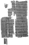 Affidavit; Oxyrhynchos, 55–68 CE. Black and white image of a piece of papyrus with writing on it.