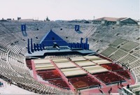 Interior View of the Arena in Verona (photo by author). Although nearly two thousand years old, the Arena remains in use today. At the time of this photo (August 2001), the Arena was transformed into the world's largest opera house, with a scheduled evening performance of Verdi's Aida.