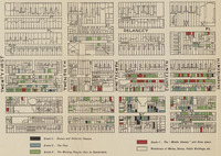 Excerpt from a hand-drawn data visualization mapping by household the socioeconomic conditions recorded by W. E. B. Du Bois in his survey of Philadelphia’s Seventh Ward.