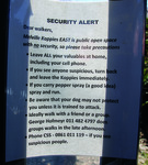 Photograph of a sheet of paper listing security precautions that visitors should take while at Melville Koppies.
