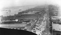 High-­angle view of piers that served ships carrying freight as well as international passengers.