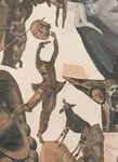 Detail of photo collage featuring teenage dance star Niddy Impekoven, with the head of visual artist Käthe Kollwitz spiraling like a beach ball above her. Other cuttings such as one of a donkey and some of other people’s heads and bodies are also montaged around this portion of the collage.