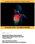 A Tumblr staff announcement featuring a photo of Black activist Charlene Carruthers against a gold and black background.