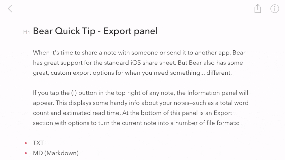 Bear Notes Export Panel