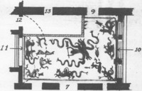 Figure 34.a Ostia, II, iv, 2, Terme di Nettuno, room C, plan with mosaics drawn in, doorways numbered, composition lines drawn in.