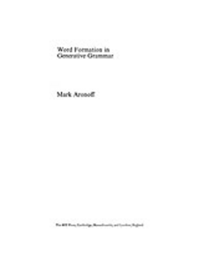 Cover image for Word formation in generative grammar