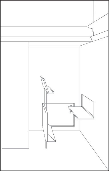 Reconstruction of lectern arrangement drawn by Amelia Amelia after proposal by Pasquale Rotondi.