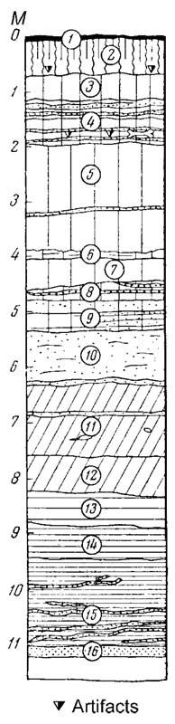 Stratigraphic profile for Eliseevichi I on the Sudost' River
