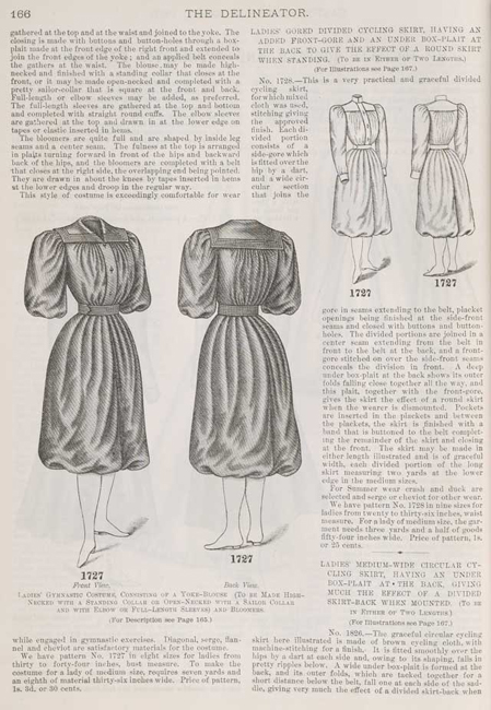 The August, 1898 Delineator offered a pattern for a “Ladies' Gymnastic Costume” which offered a number of design options.