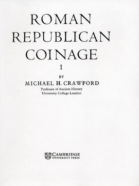Cover image for Roman Republican coinage, Vol. 1