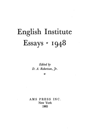 Cover image for English Institute essays, 1948