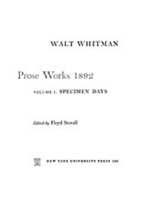 Cover image for Prose works 1892, Vol. 1