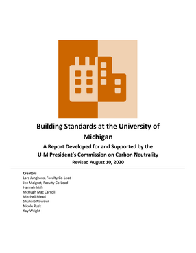 Cover image for Building Standards at the University of Michigan: A Report Developed for and Supported by the U-M President&#39;s Commission on Carbon Neutrality