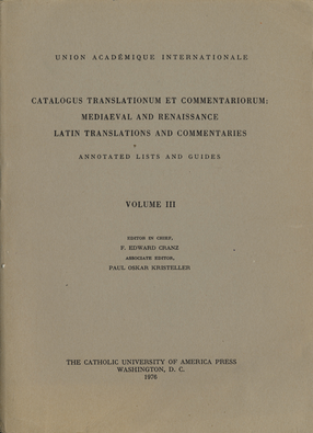 Cover image for Catalogus translationum et commentariorum: Mediaeval and Renaissance Latin translations and commentaries : annotated lists and guides., Vol. 3