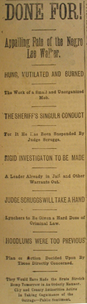 Headline, Memphis Public Ledger, July 24, 1893, p. 6. Courtesy of the Memphis and Shelby County Room, Memphis Public Library and Information Center.