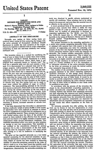 U.S. Patent 3,849,555 (1974); Method for Modifying Sour and Bitter Taste.