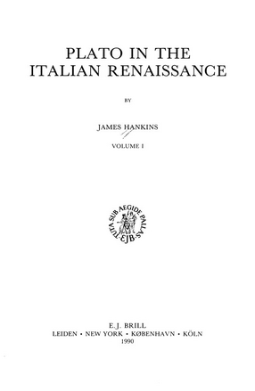Cover image for Plato in the Italian Renaissance, Vol. 1