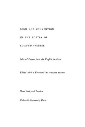 Cover image for Form and convention in the poetry of Edmund Spenser: selected papers from the English Institute