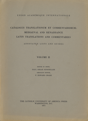 Cover image for Catalogus translationum et commentariorum: Mediaeval and Renaissance Latin translations and commentaries : annotated lists and guides., Vol. 2