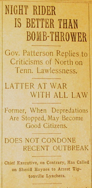 Headline, Nashville American, November 26, 1908, p. 1. Courtesy of the Metropolitan Government Archives of Nashville and Davidson County.
